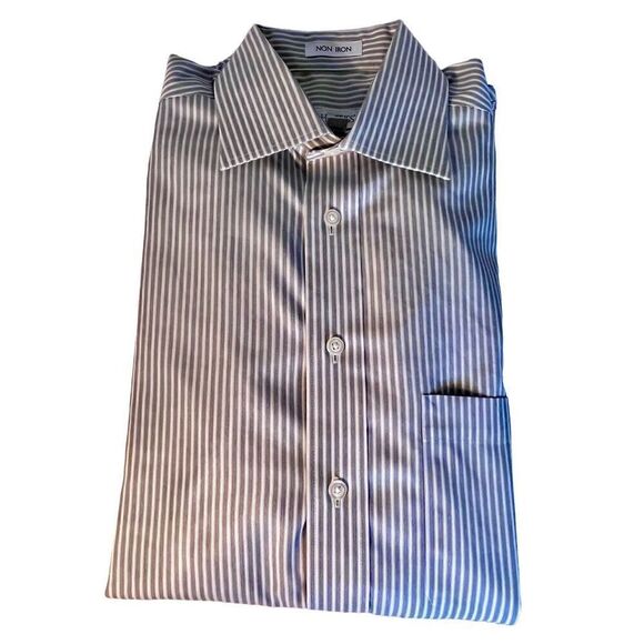 Joseph & Feiss Shirt Mens Large 15 32/33Gray Stripe Cotton Button Up Long Sleeve - Picture 2 of 6